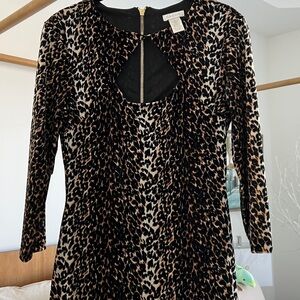 Classy !!! Cache Black and White brown Animal Print Long Sleeve Dress
